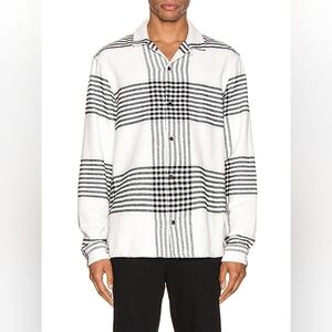 All Saints Modello Slim Fit Plaid Button Down Shirt Ecru White Black - Size L